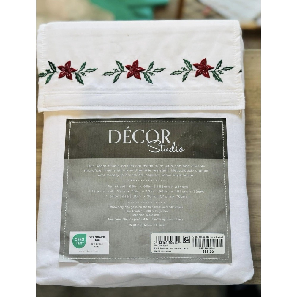 Decor Studio Holiday Embroidered Microfiber 3-Pc. Sheet Set, Twin